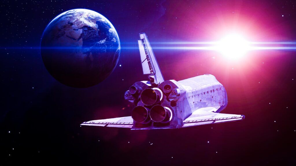 Raumschiff, fantastisches Kosmosbild in 5K hoher Auflösung. Elemente des Bildes von der NASA zur Verfügung gestellt