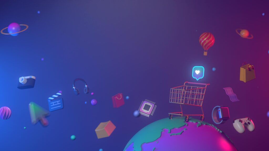 3D rendering of shopping cart and minimal earth.